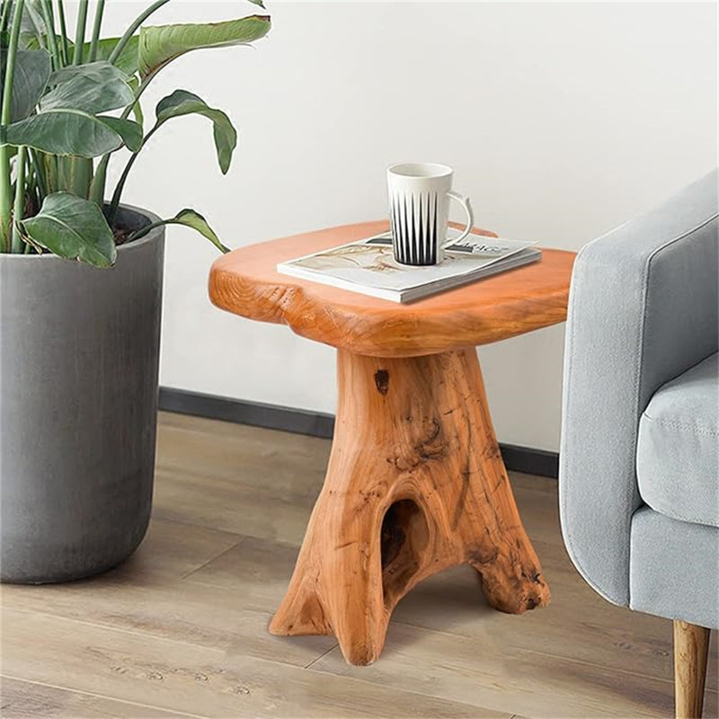 Natural wood stool side table discount